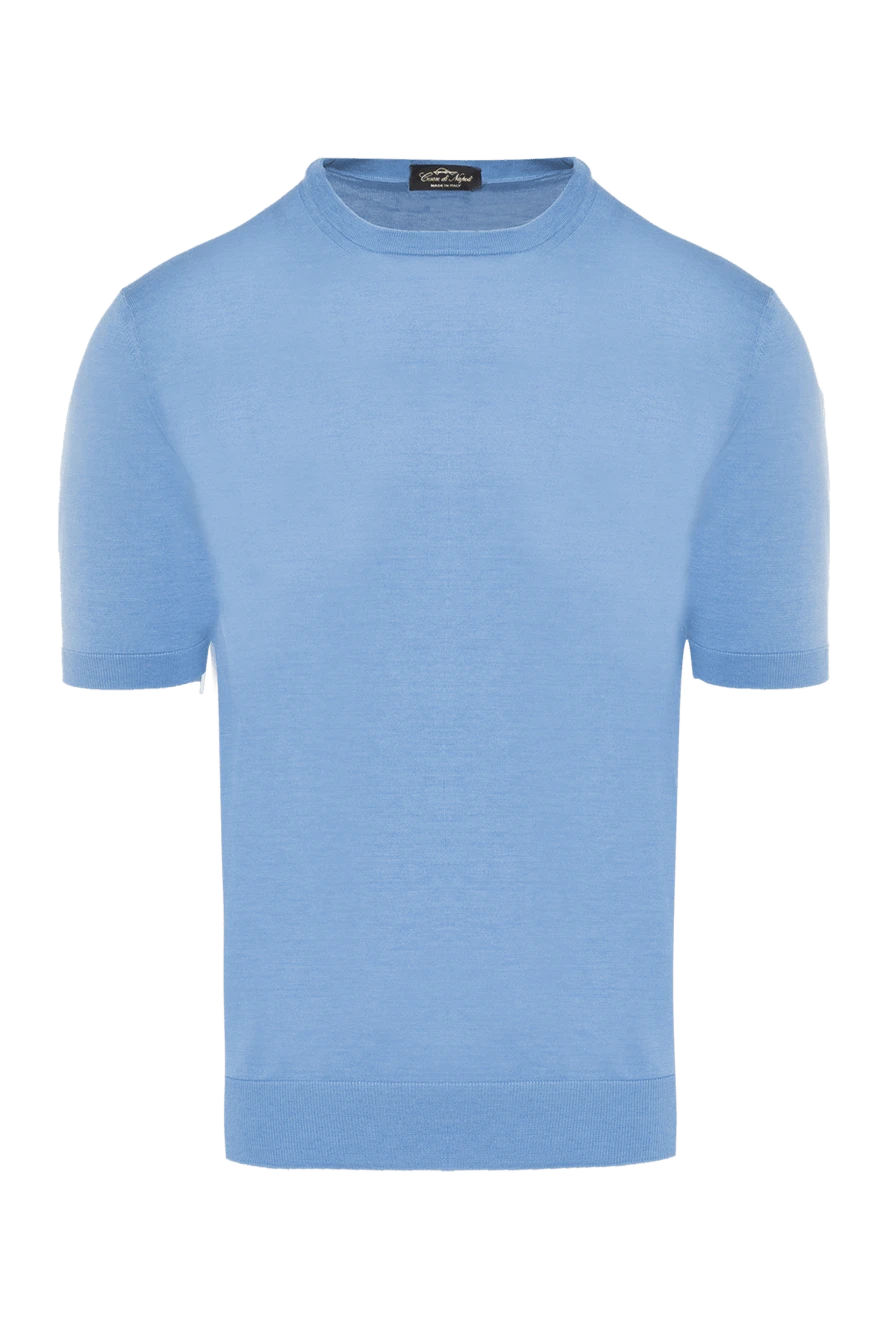 Cesare di Napoli man short sleeve jumper in silk and cotton blue for men buy with prices and photos 166585 - photo 1