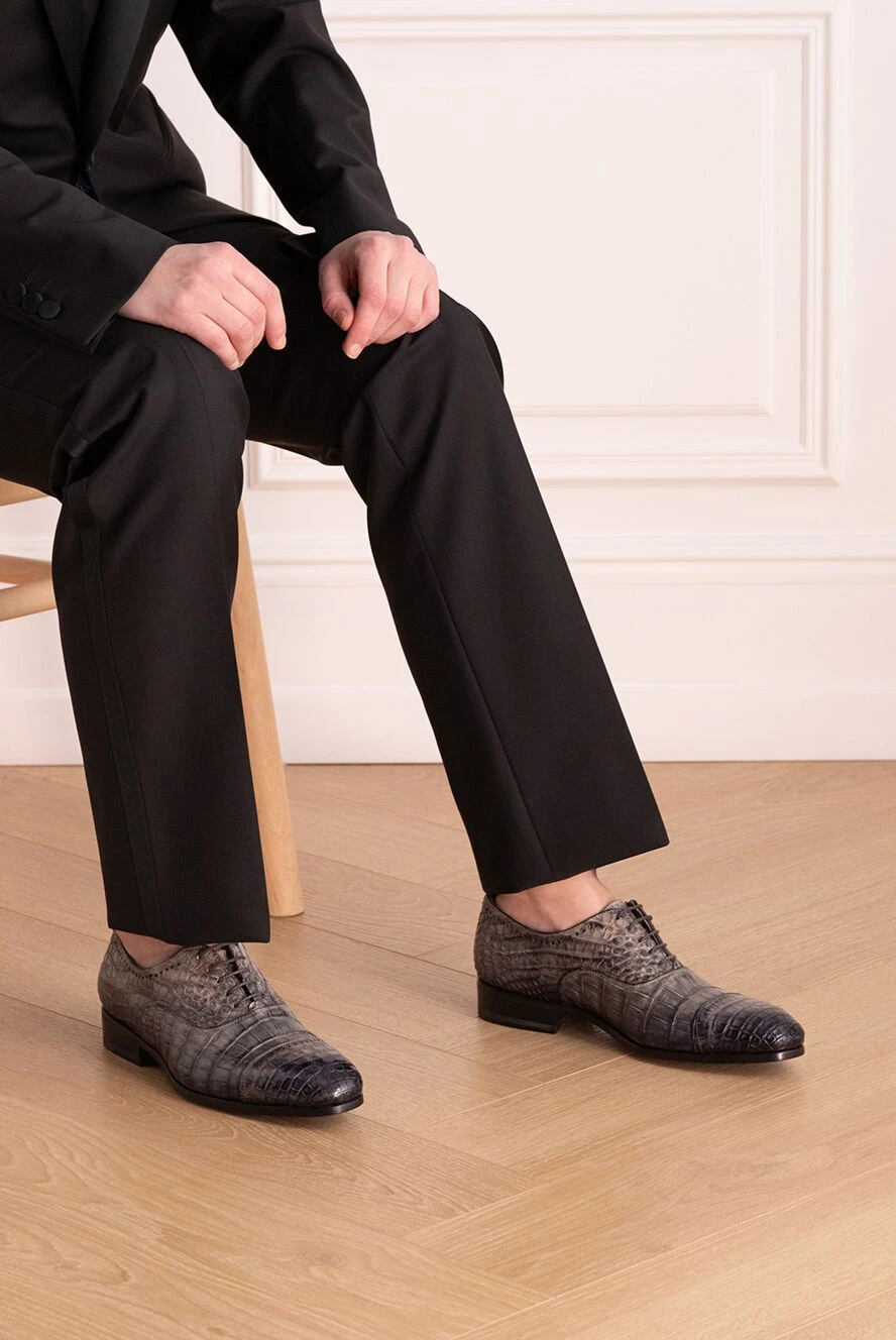 Santoni мужские туфли мужские из кожи крокодила серые купить с ценами и фото 166757