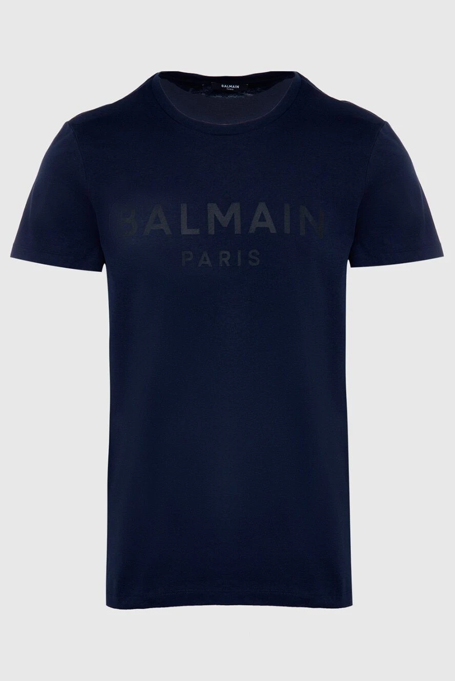 Balmain темно-синя бавовняна футболка з оксамитовим монохромним принтом 195698 - фото 1