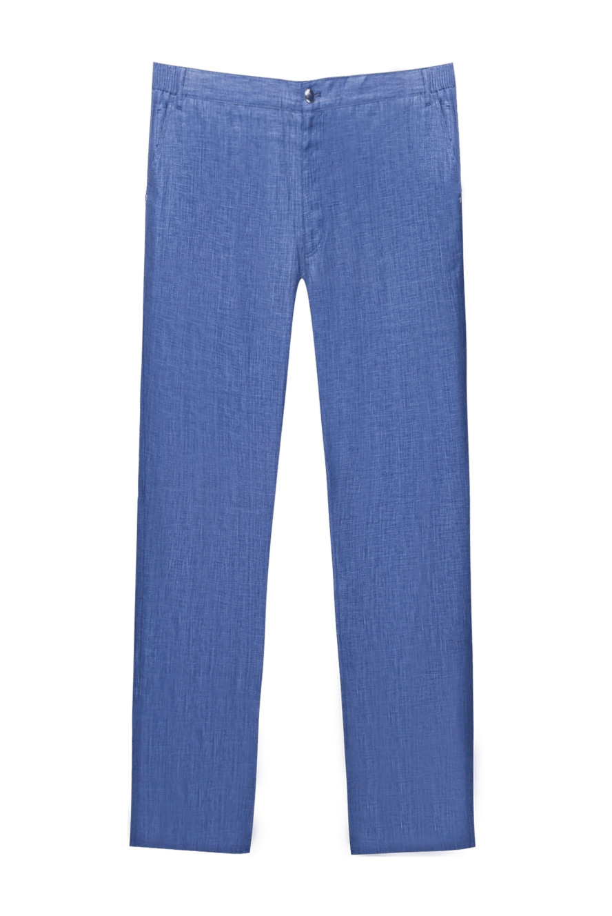 Zilli льняні чоловічі штани світло-сині прямого крою 167195 - фото 1