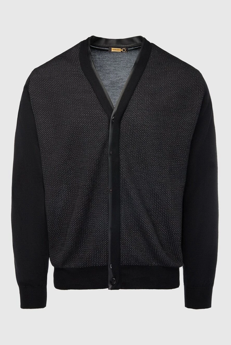 Zilli man men's cardigan made of cashmere, silk and genuine leather, black buy with prices and photos 167614