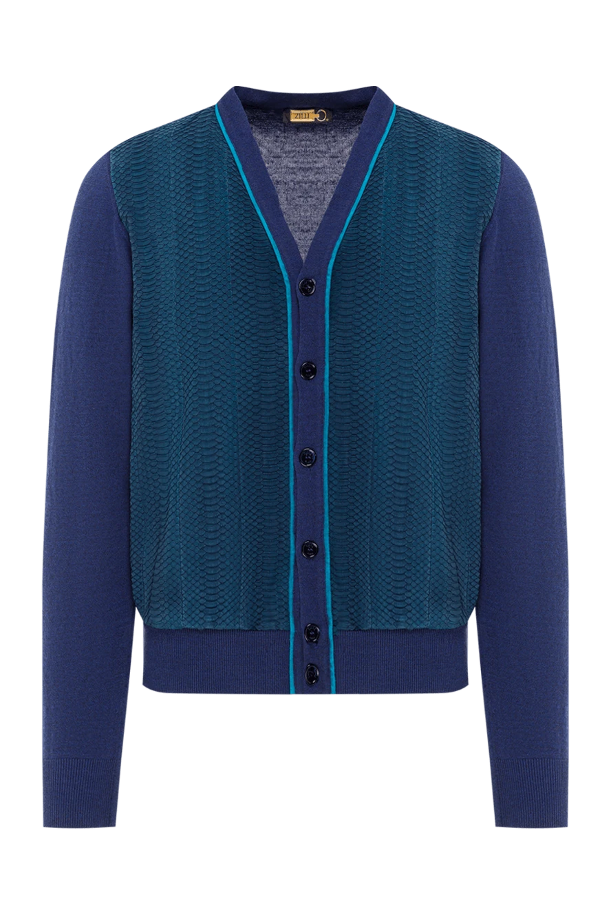 Zilli чоловічий трикотажний кардиган темно-синій з контрастним оздобленням 167621 - фото 1