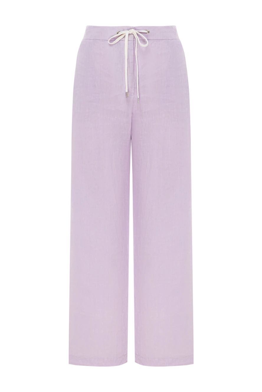 Peserico льняні штани вільного силуету з білою тасьмою на фіолетовому поясі. 168658 - фото 1
