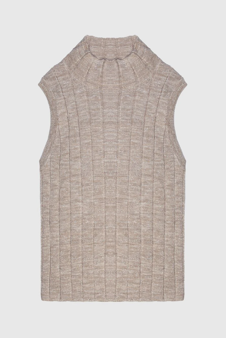 Brunello Cucinelli бежевий топ без рукавів у рубчик з високим коміром 168839 - фото 1