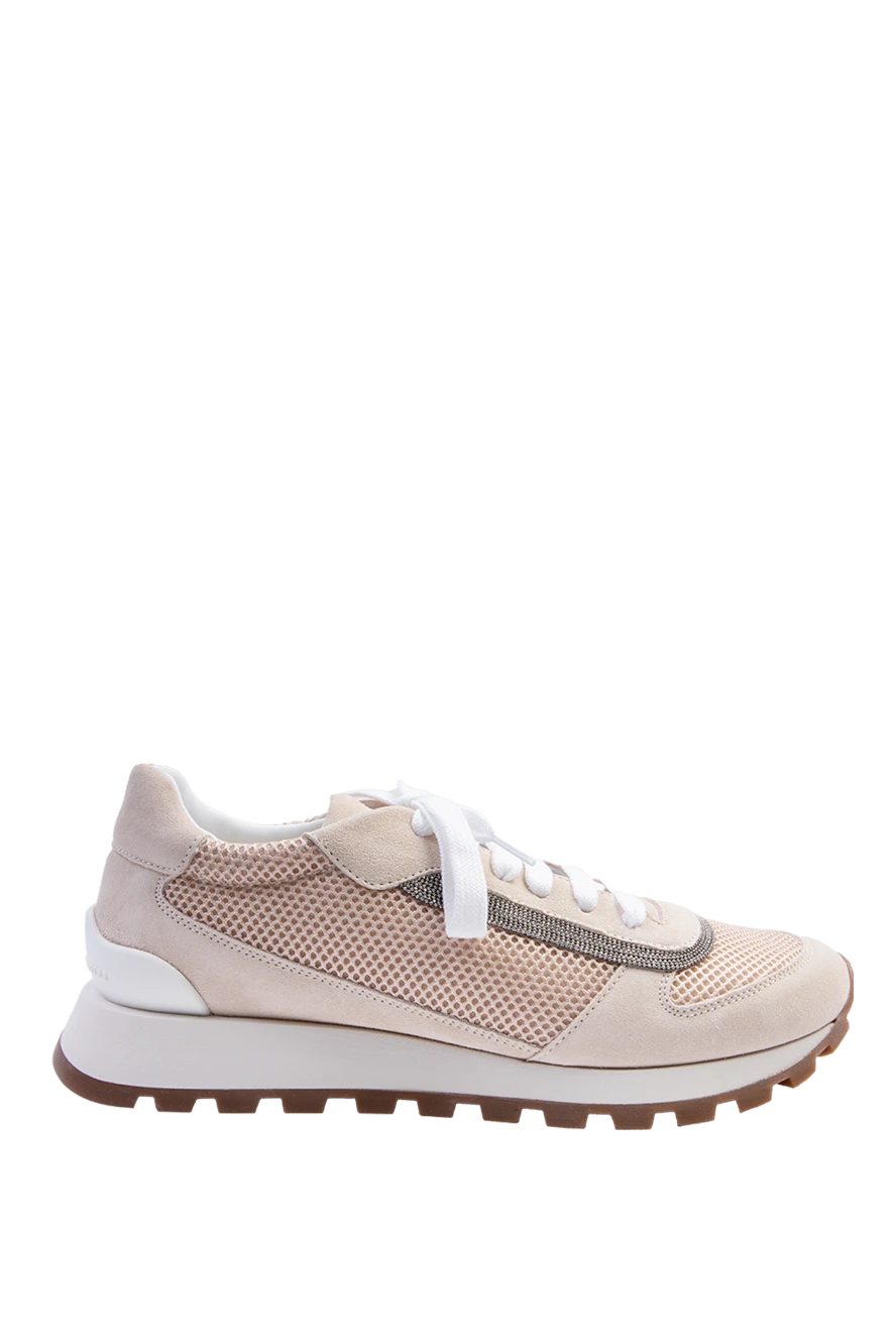 Brunello Cucinelli кроссовки женские с сетчатыми и контрастными вставками бежевые 168879 - фото 1