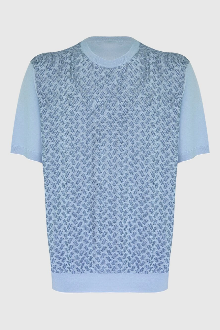Stefano Ricci джемпер з коротким рукавом з шовку та бавовни блакитний чоловічий 169145 - фото 1