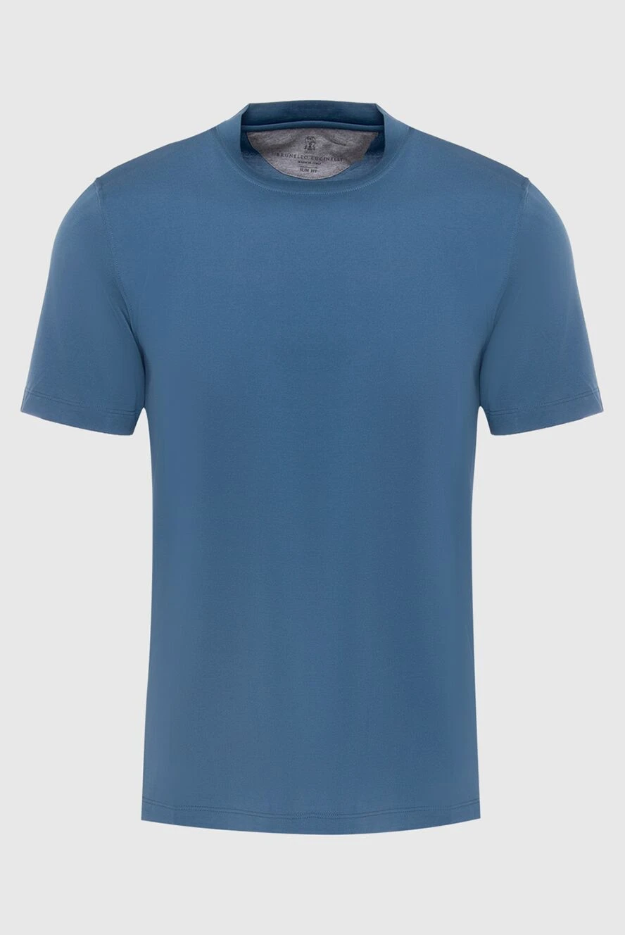 Brunello Cucinelli базова чоловіча футболка з гладкого трикотажу у синьому кольорі. 169227 - фото 1