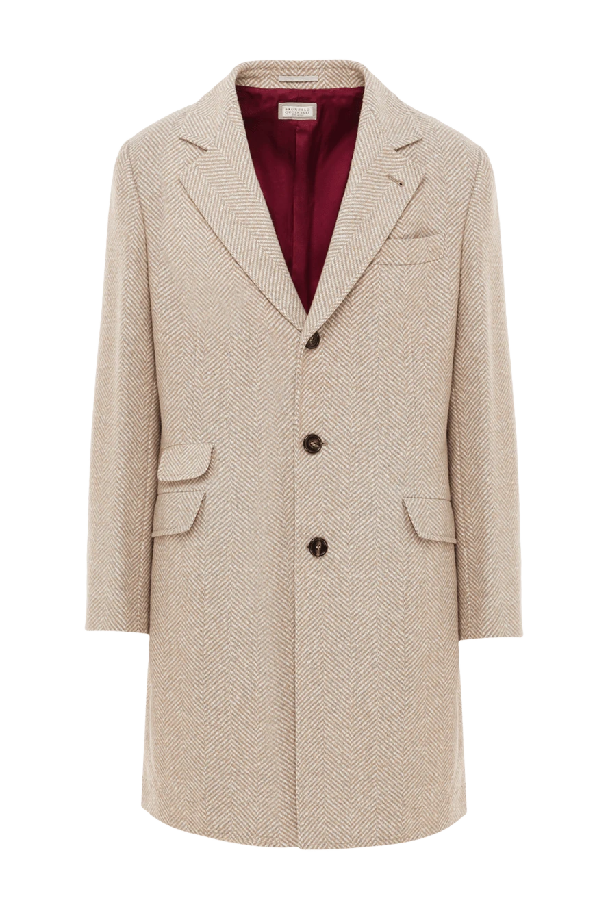 Пальто из флиса, альпаки и акрила бежевое мужское