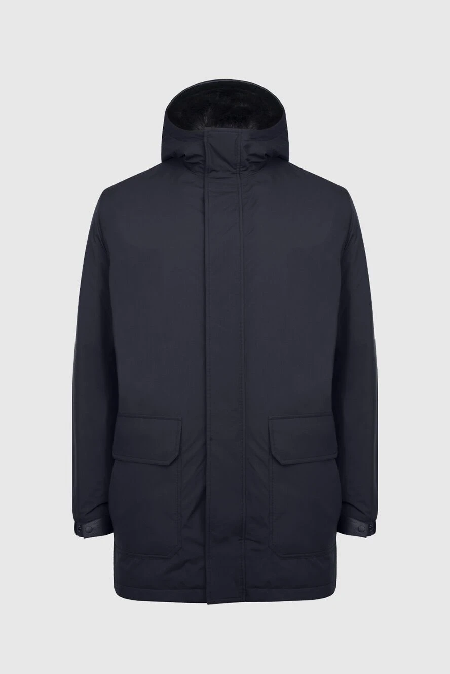 Seraphin jacket with fur on nylon and leather blue for men 170066 - photo 1