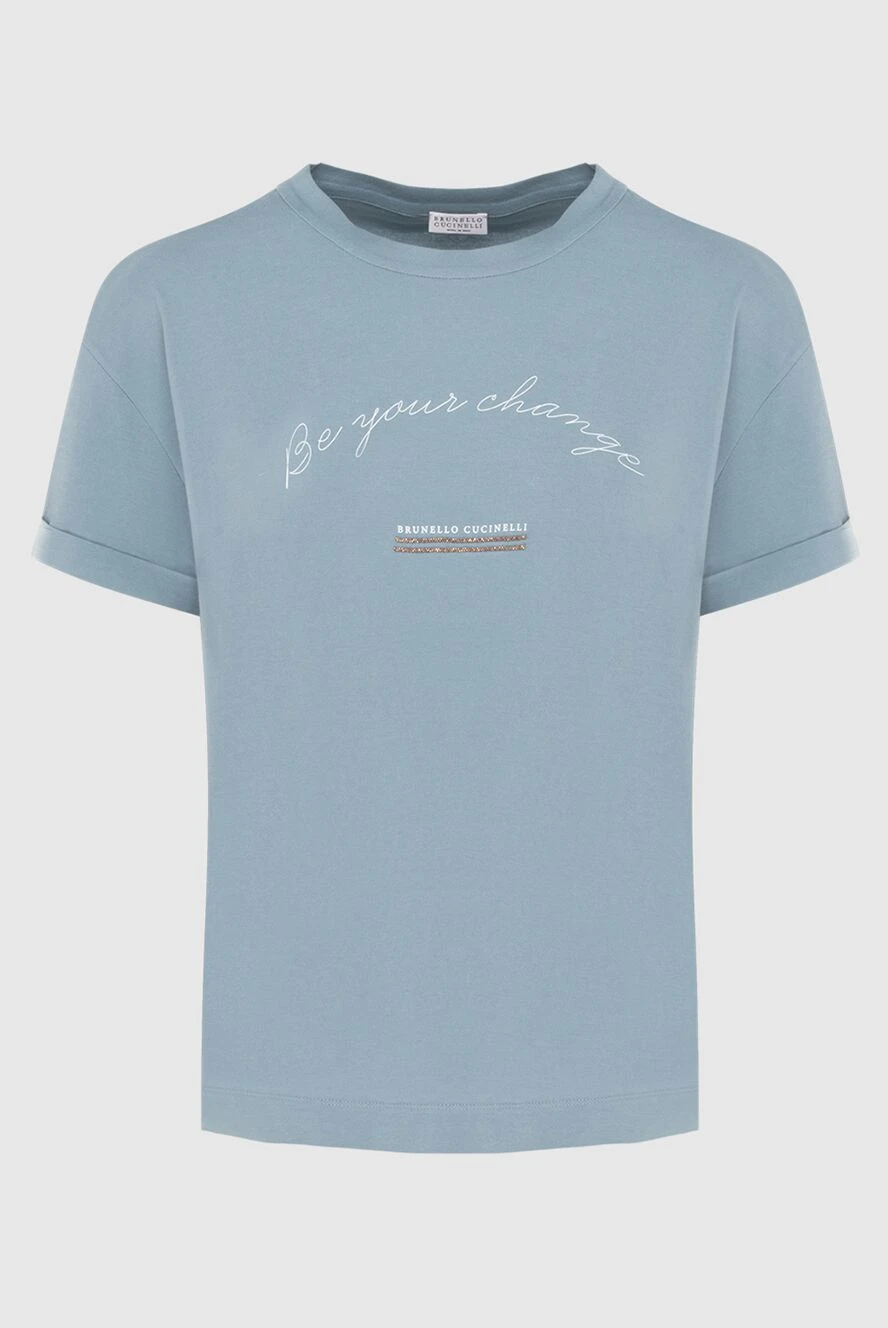 Brunello Cucinelli футболка жіноча блакитна з вишивкою be your change 170326 - фото 1
