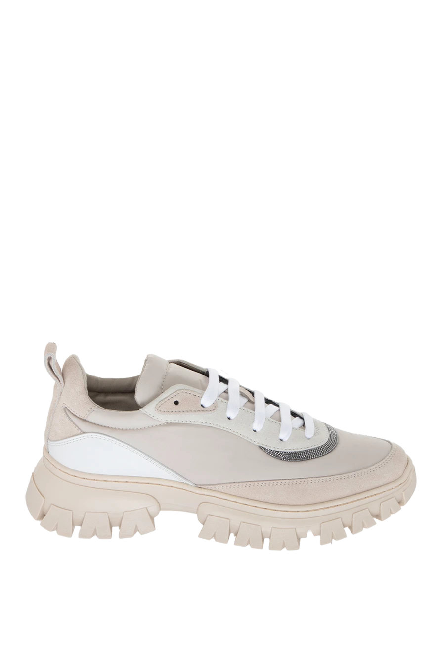 Brunello Cucinelli кросівки жіночі з сіткою та білими шнурівками бежеві 170334 - фото 1