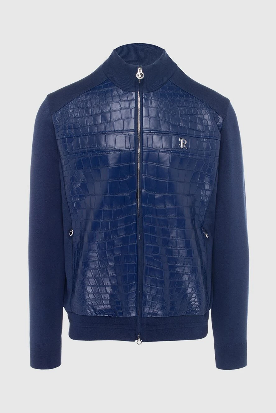 Stefano Ricci куртка из шелка, хлопка и кожи крокодила синяя мужская 170483 - фото 1