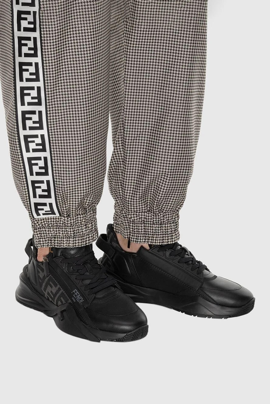 Fendi мужские кроссовки из кожи и текстиля черные мужские купить с ценами и фото 170560 - фото 2