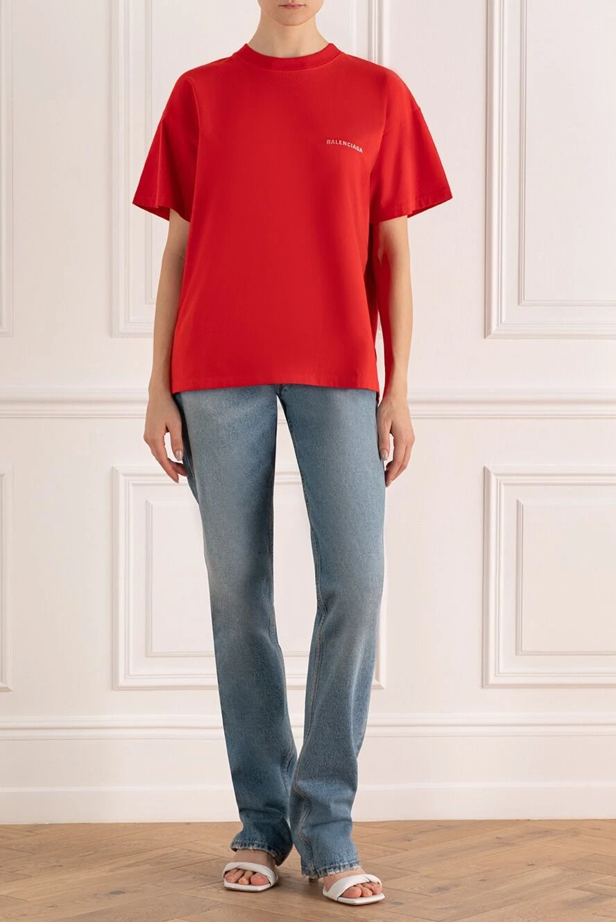 Balenciaga женские футболка из хлопка красная женская купить с ценами и фото 171405