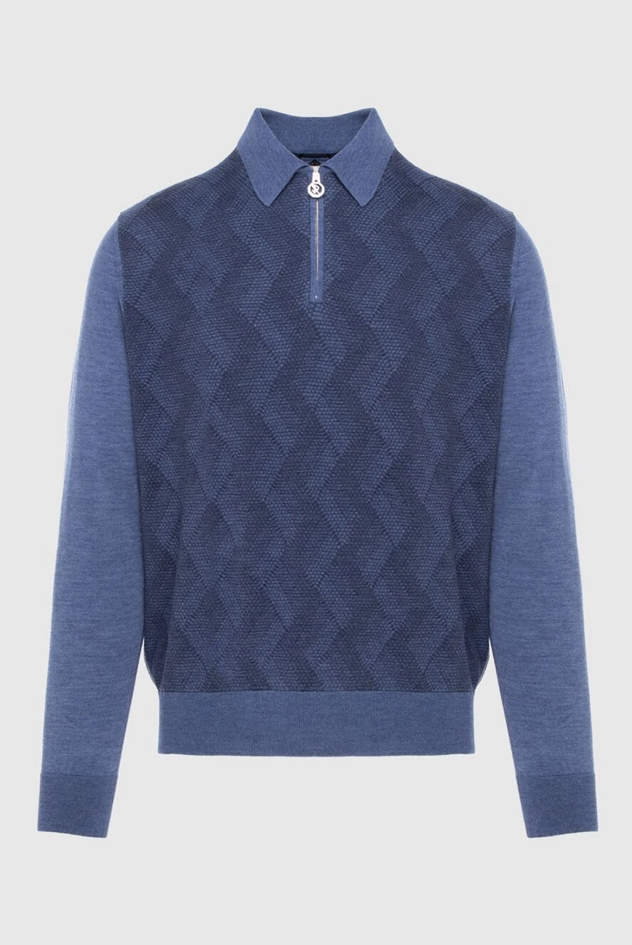 Stefano Ricci поло з довгим рукавом з шовку та кашеміру синє чоловіче 171474 - фото 1