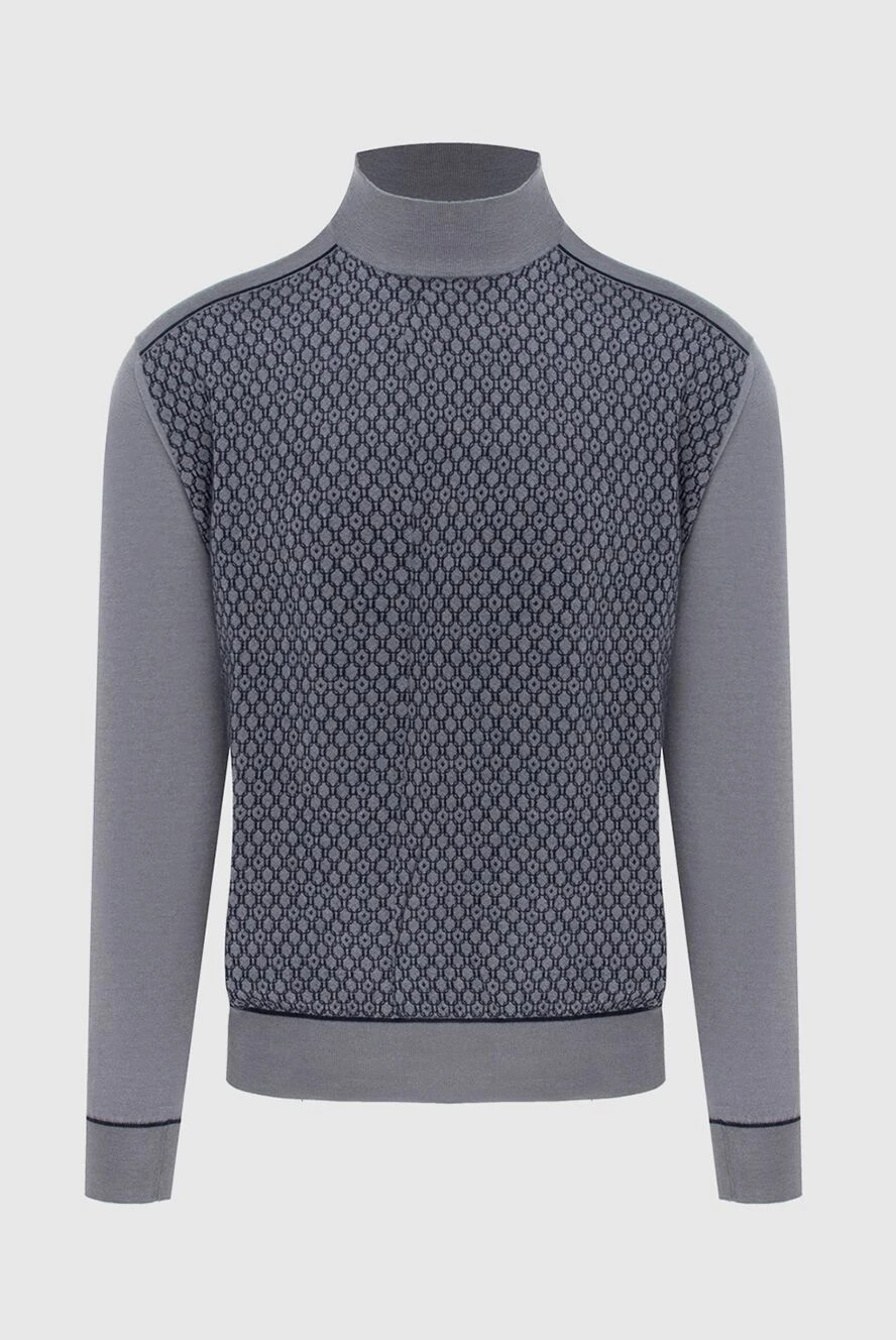 Stefano Ricci джемпер чоловічий з високим коміром стійкою з кашеміру та шовку сірий 172311 - фото 1