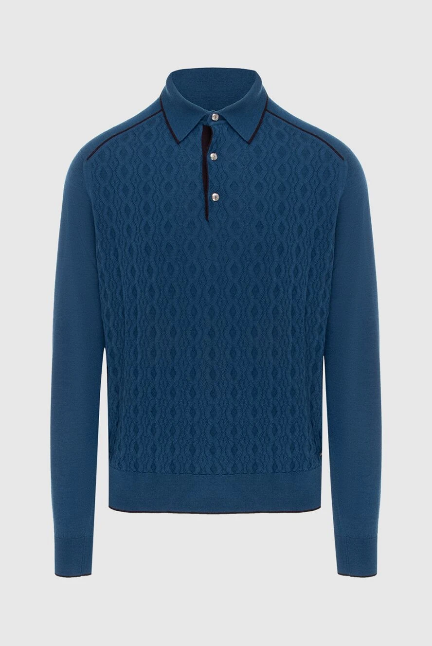 Stefano Ricci поло з довгим рукавом з шовку та кашеміру синє чоловіче 172338 - фото 1