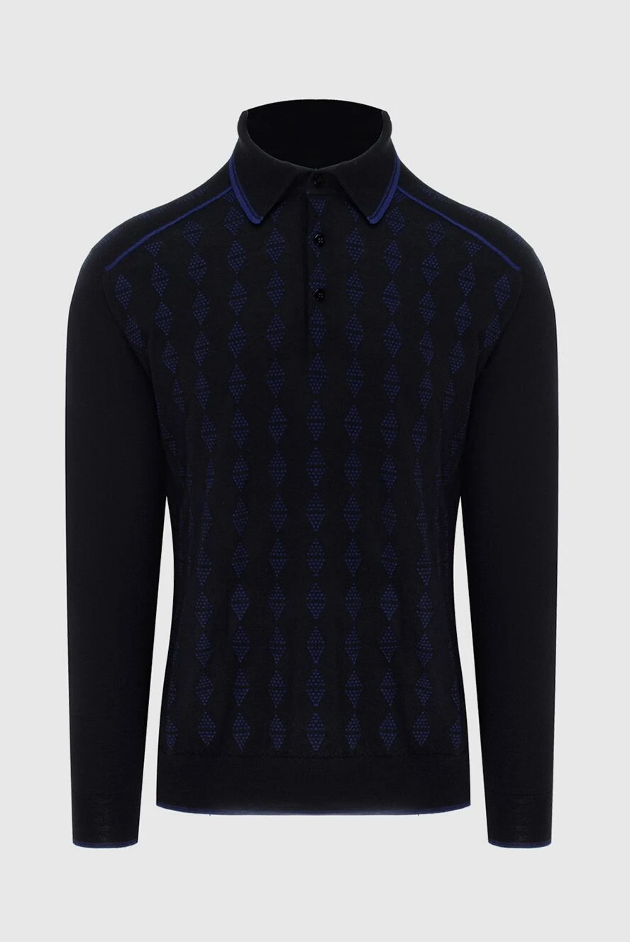 Stefano Ricci трикотажне поло чорного кольору з контрастною геометричною в'язкою 172341 - фото 1