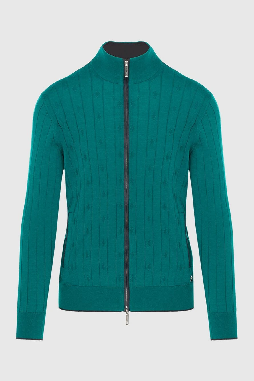 Stefano Ricci кардиган мужской из кашемира, шелка и замши зеленый 172352 - фото 1