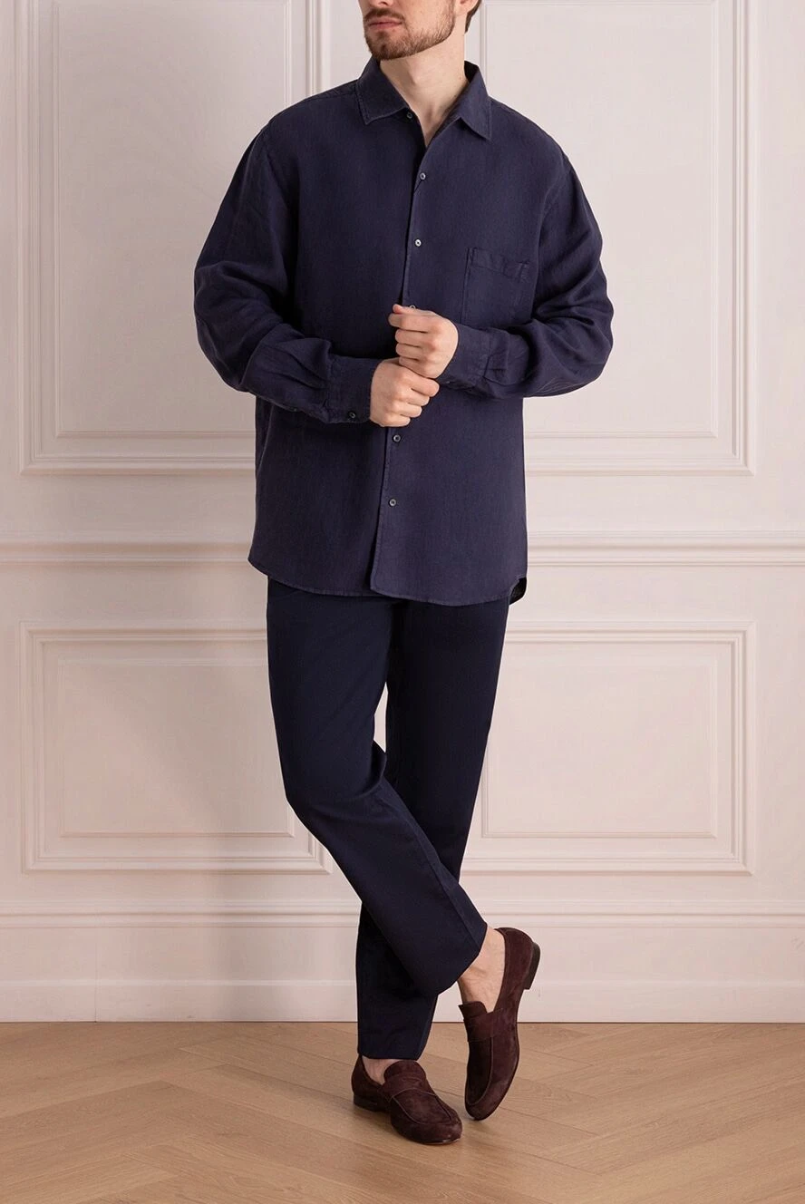 Loro Piana мужские сорочка из льна синяя мужская купить с ценами и фото 172657