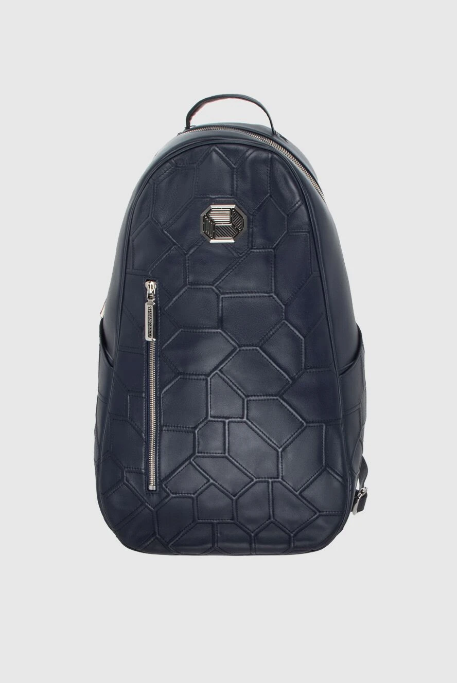 Stefano Ricci чоловічий рюкзак з натуральної шкіри темно-синього кольору з геометричним простроченням. 172709 - фото 1