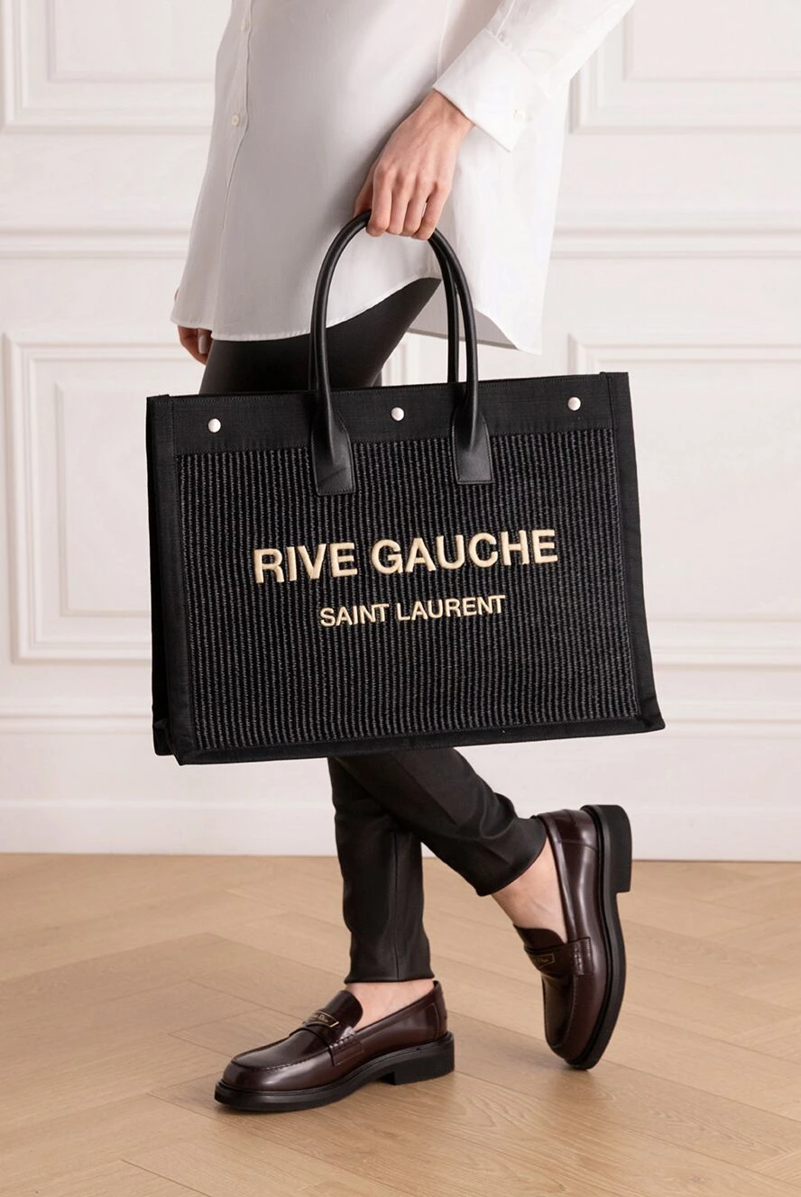 Saint Laurent жіночі сумка з текстилю та соломи чорна жіноча купити фото з цінами 173119 - фото 2