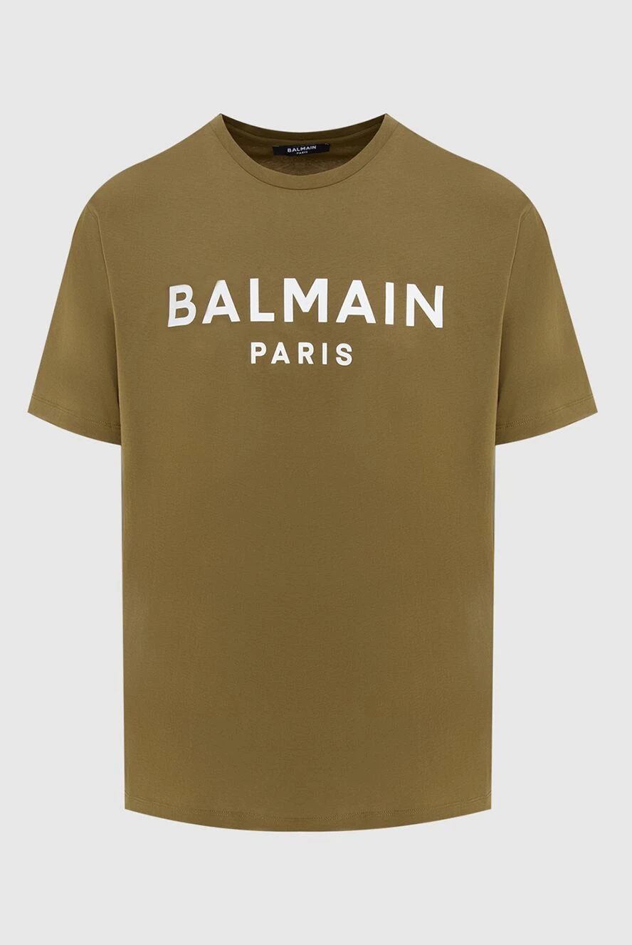 Balmain однотонная футболка с логотипом paris на груди в цвете милитари 196910 - фото 1
