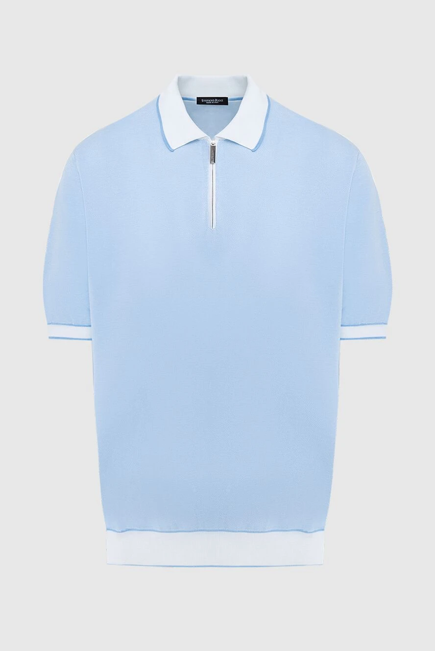 Stefano Ricci поло з бавовни та шовку блакитне чоловіче 173239 - фото 1
