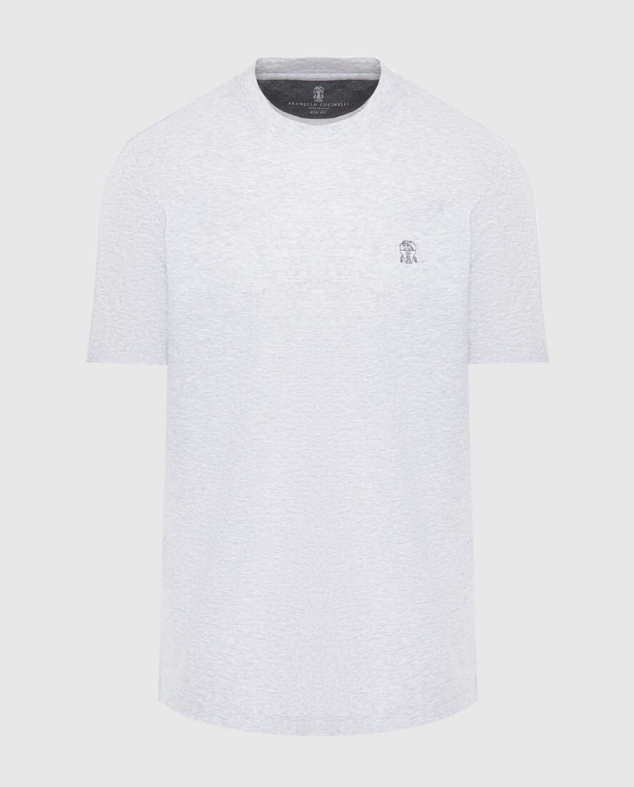 Brunello Cucinelli футболка серая меланжевая с вышивкой на груди 173549 - фото 1