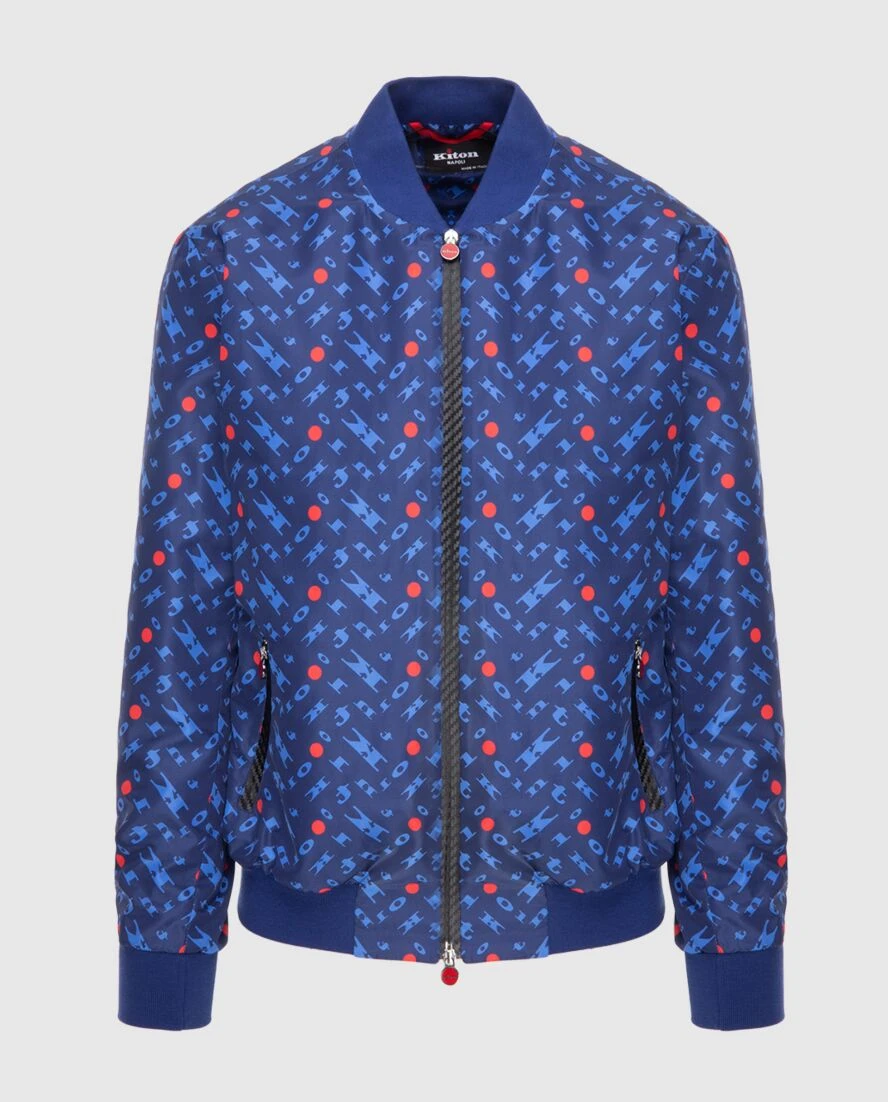Kiton куртка-бомбер синя принтована логотипом чоловіча 173597 - фото 1