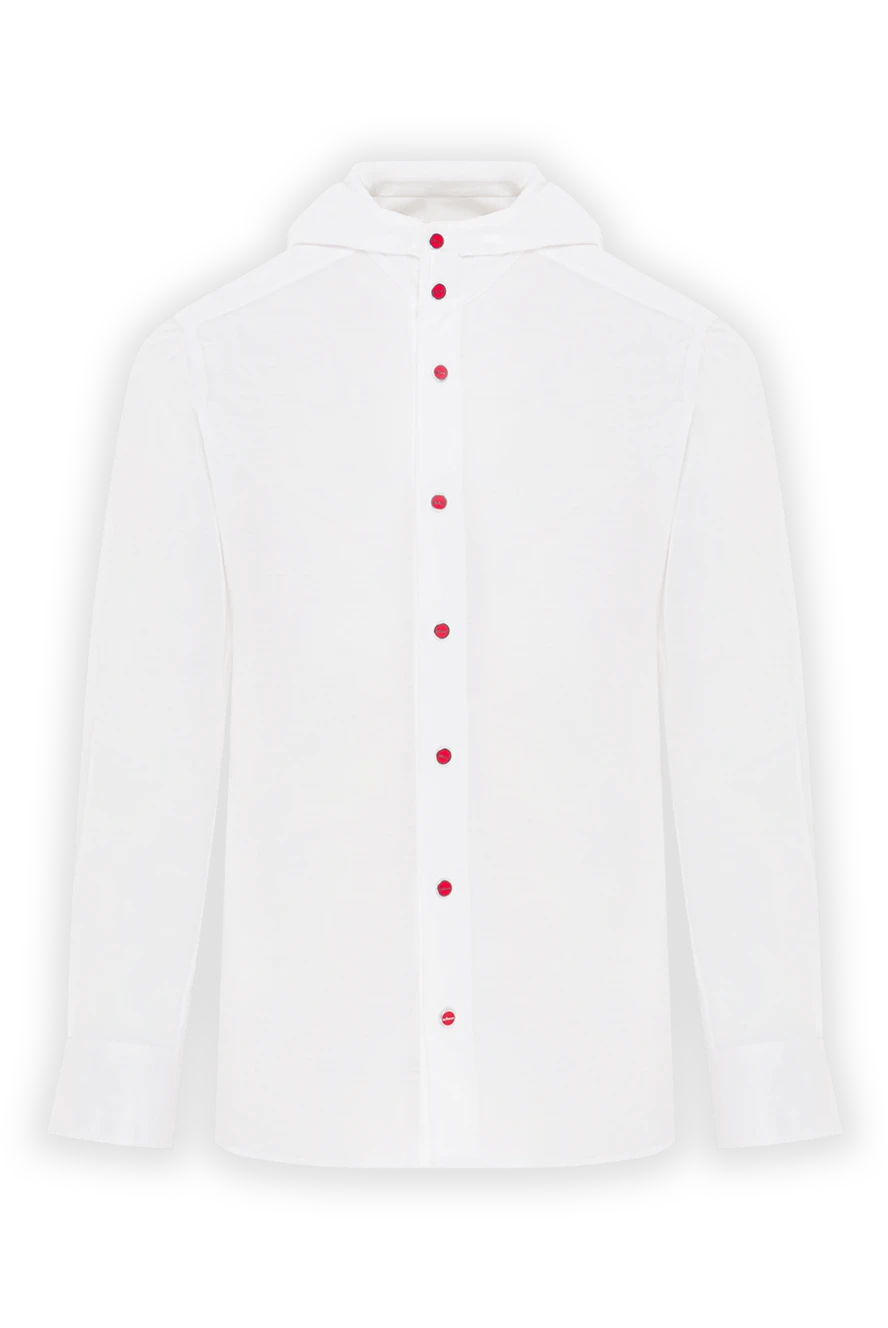 Kiton белая хлопковая рубашка с капюшоном и красными пуговицами 173599 - фото 1