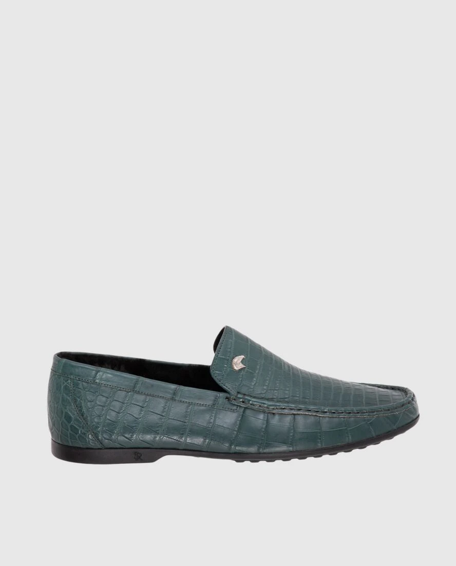 Stefano Ricci лофери чоловічі зелені з фактурної шкіри та металічним лого 173720 - фото 1