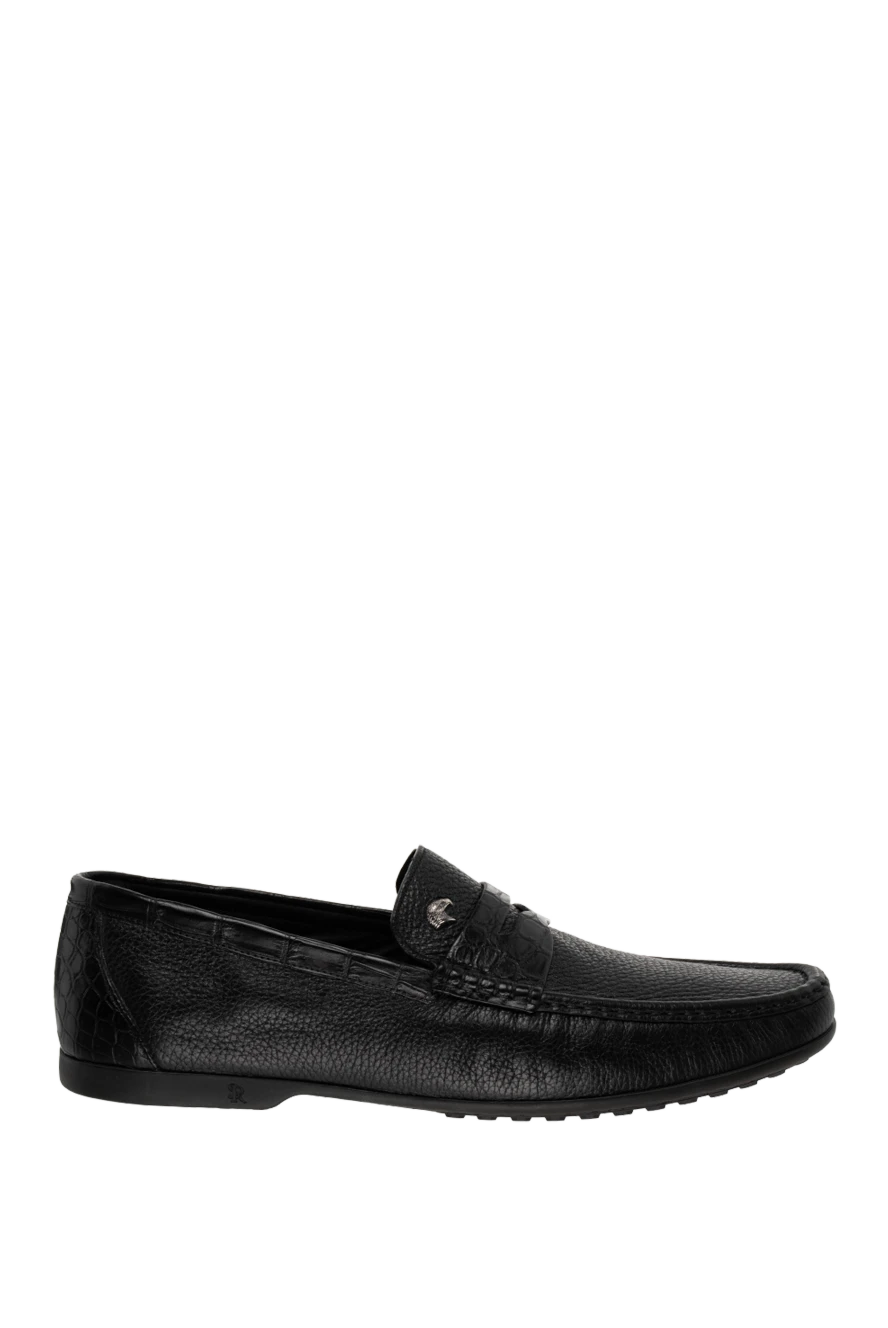 Stefano Ricci лоферы мужские черные из фактурной кожи и металлическим лого 173724 - фото 1