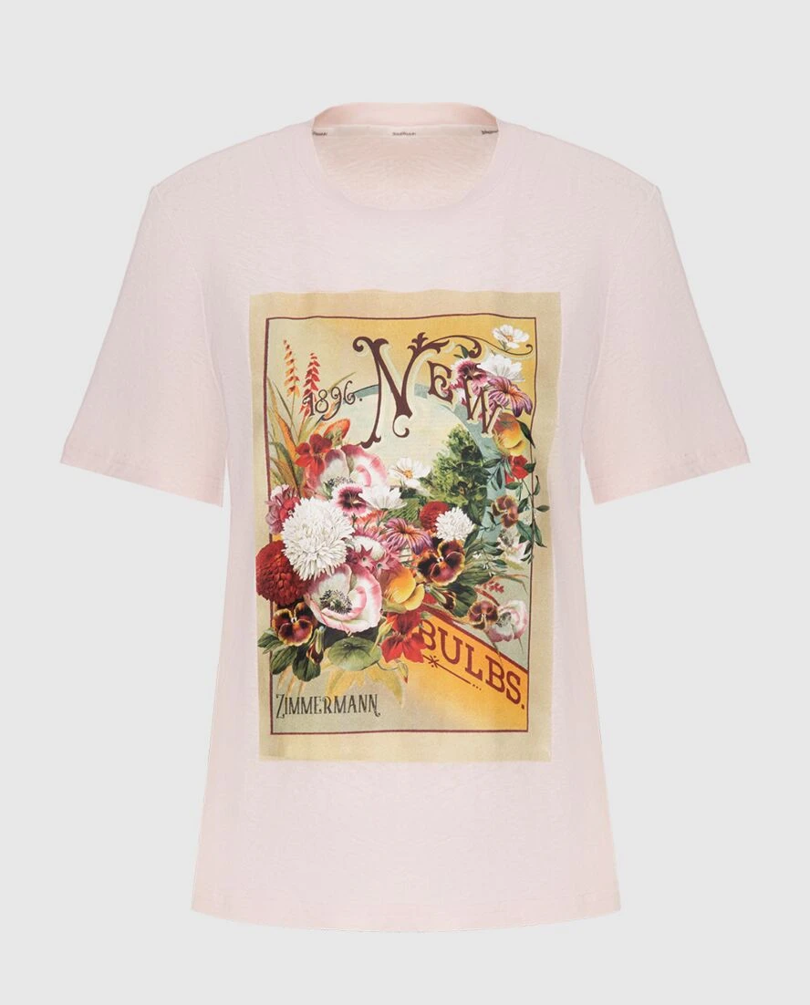 Zimmermann футболка жіноча рожева бавовняна з принтом 173796 - фото 1
