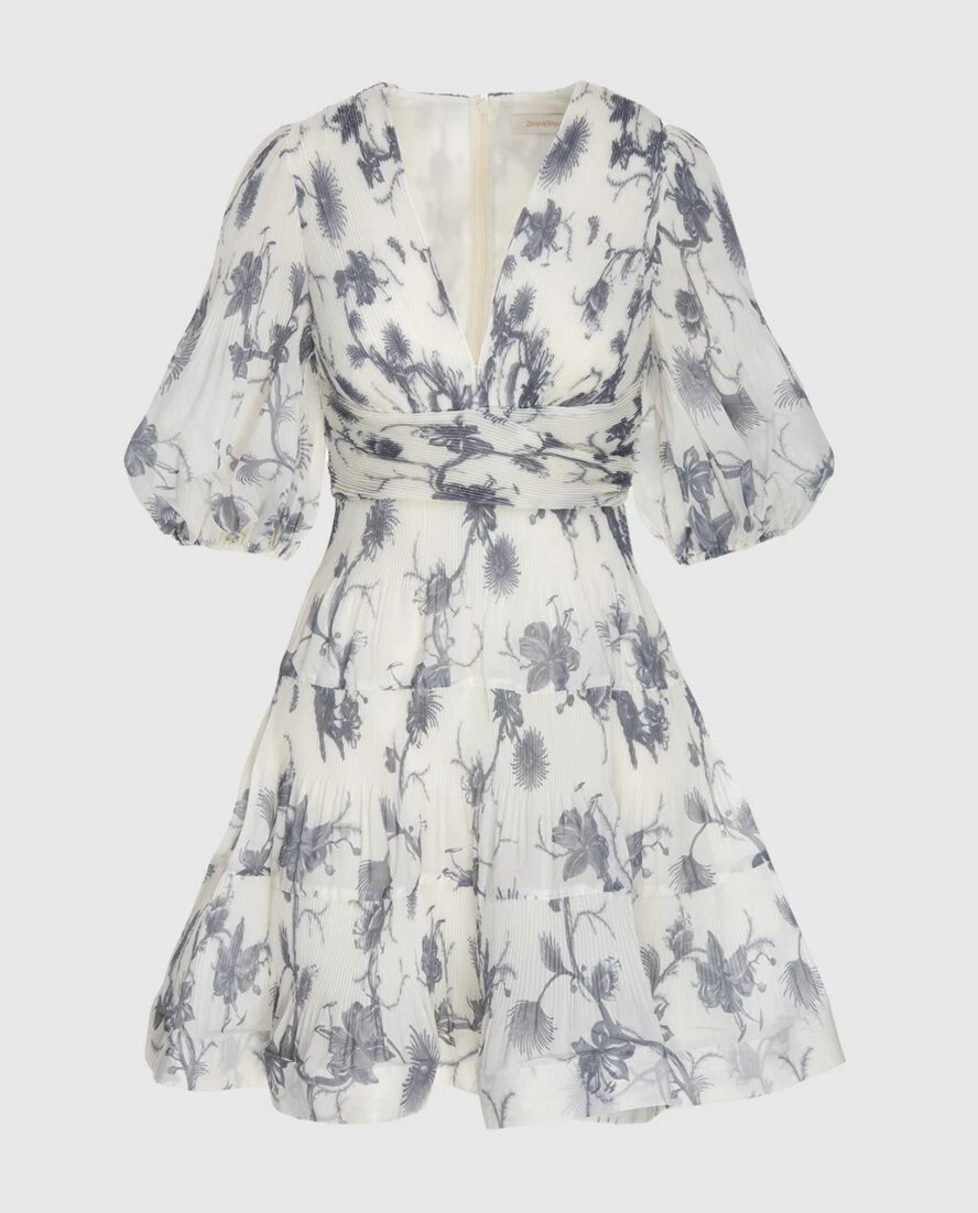 Zimmermann платье-мини женское серое с v-образным вырезом и растительным принтом 173798 - фото 1
