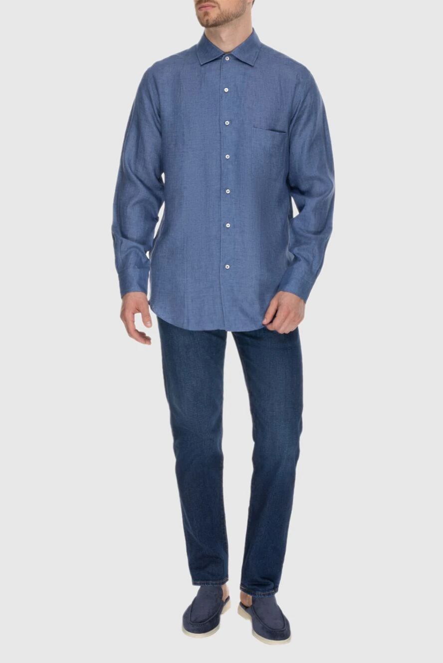 Loro Piana мужские рубашка из льна синяя мужской купить с ценами и фото 173994