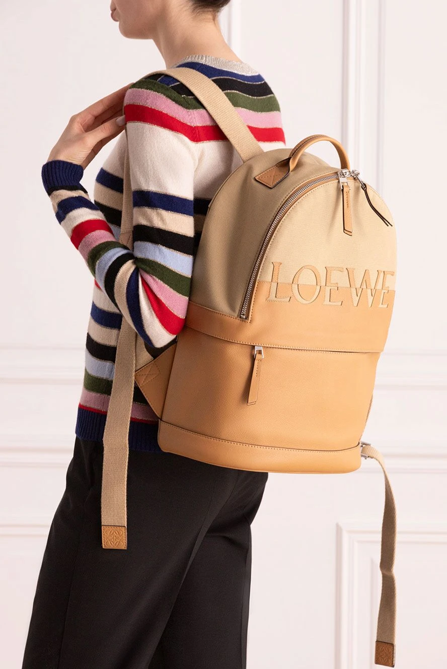 Loewe woman beige leather and cotton backpack for women buy with prices and photos 174199