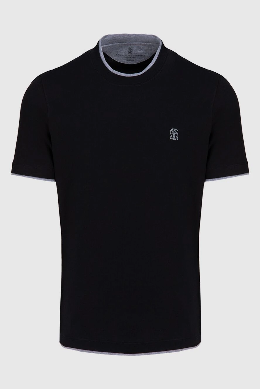 Brunello Cucinelli men's black cotton t-shirt with gray logo 174282 - photo 1