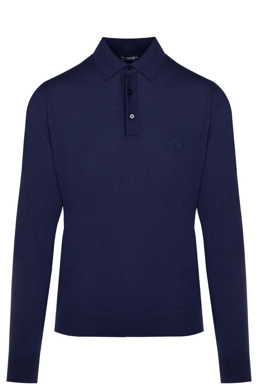 Stefano Ricci вовняне поло з довгим рукавом у насиченому темно-синьому кольорі 174365 - фото 1