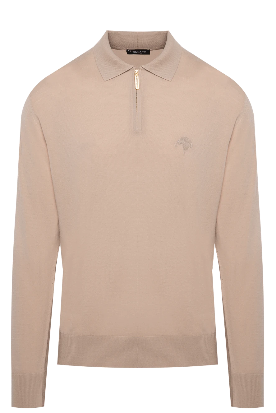 Stefano Ricci поло чоловіче бежеве вовняне з вишитим лого 174368 - фото 1