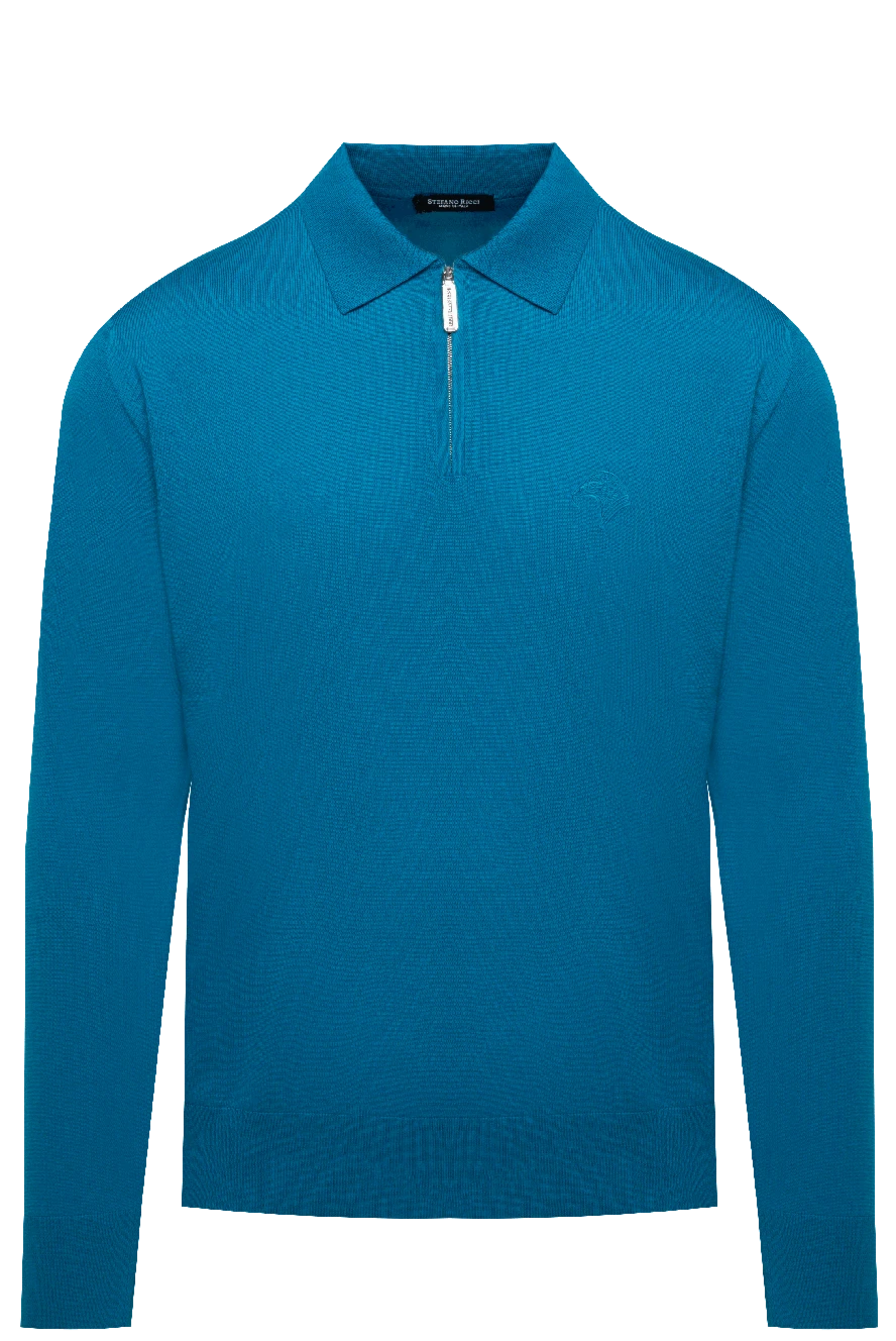 Stefano Ricci men's blue wool polo shirt with embroidered logo 174371 - photo 1