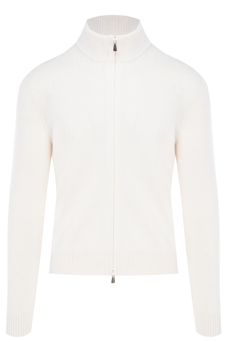 Enrico Mandelli кардиган із кашеміру молочного кольору з високим коміром на блискавці чоловічий 174499 - фото 1