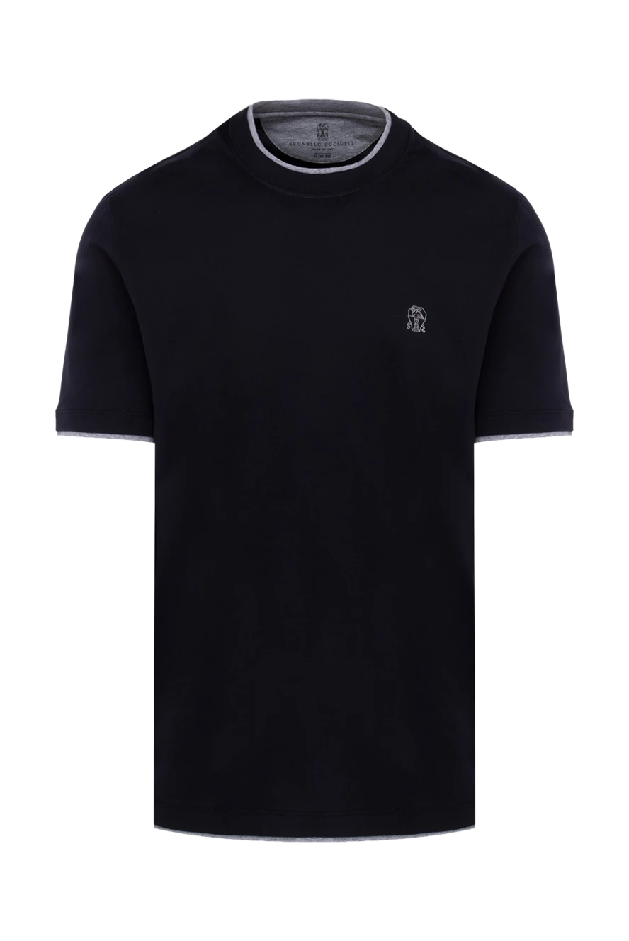 Brunello Cucinelli black stretch cotton t-shirt with grey piping and chest embroidery 174513 - photo 1