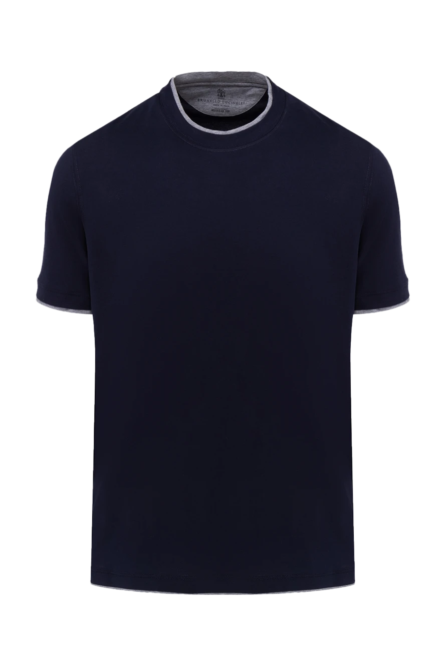 Brunello Cucinelli темно-синя футболка з еластичного трикотажу з контрастним кантом 174517 - фото 1