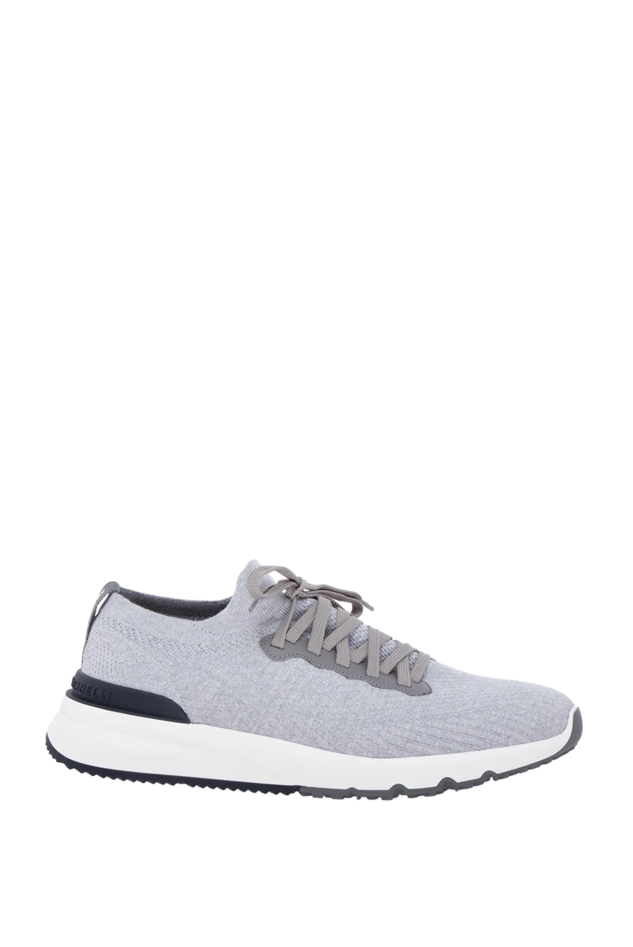 Brunello Cucinelli серые трикотажные кроссовки из хлопка с деталями из кожи 174558 - фото 1