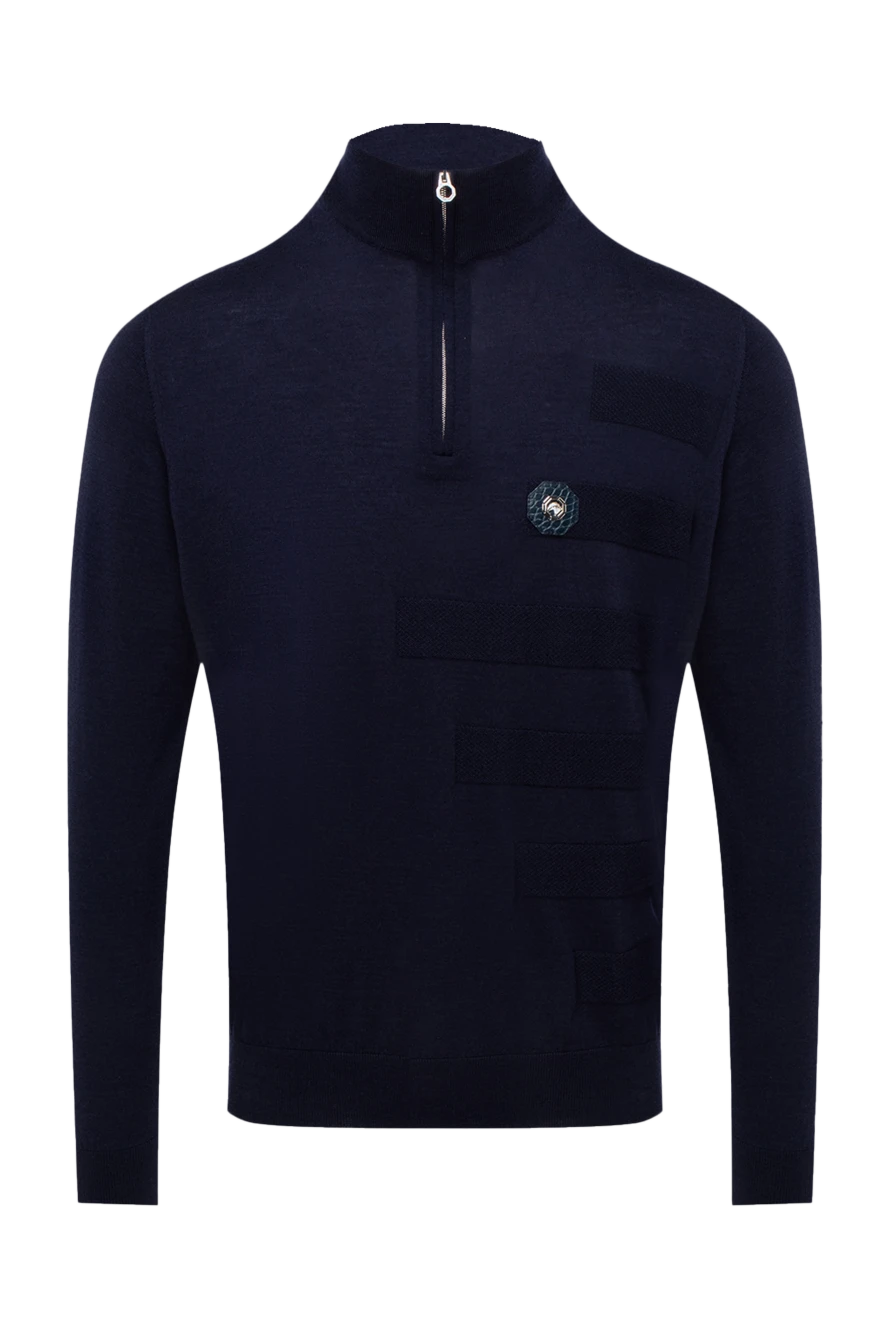 Stefano Ricci троєр з вовни та шкіри алігатора синій чоловічий 174651 - фото 1