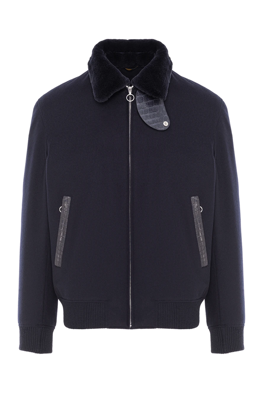 Seraphin blue zip-up jacket with a stand-up collar decorated with a leather element men's 174677 - photo 1
