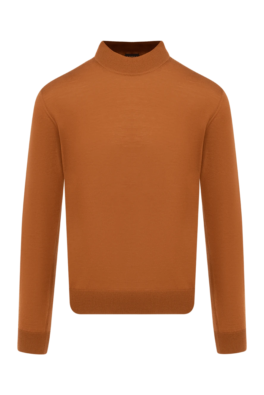 Men's jumper with a high stand-up collar, brown wool