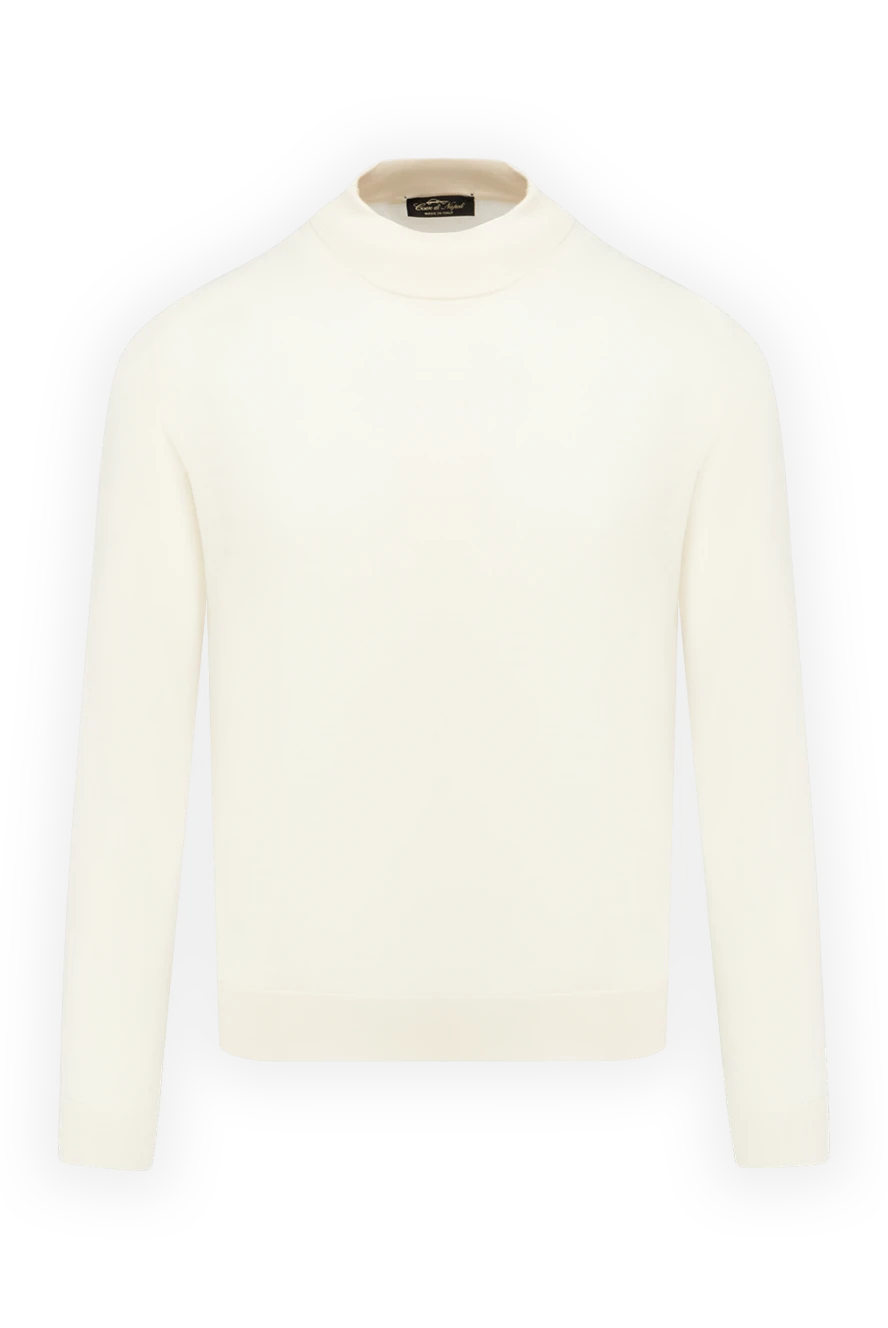 Men's jumper with high stand-up collar made of wool white