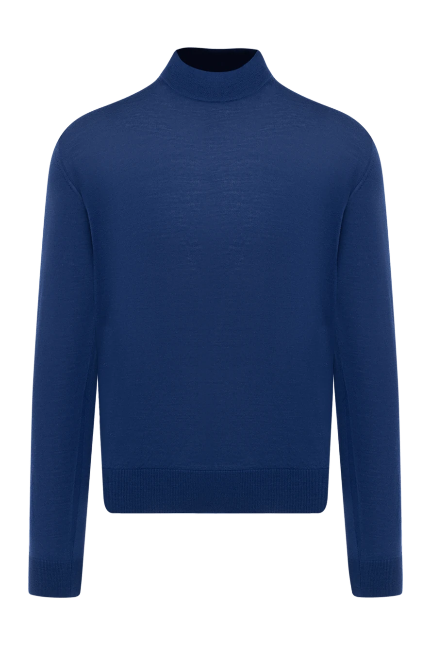 Cesare di Napoli джемпер з високим коміром-стійкою вовняний насичено-синій приталений чоловічий 174824 - фото 1